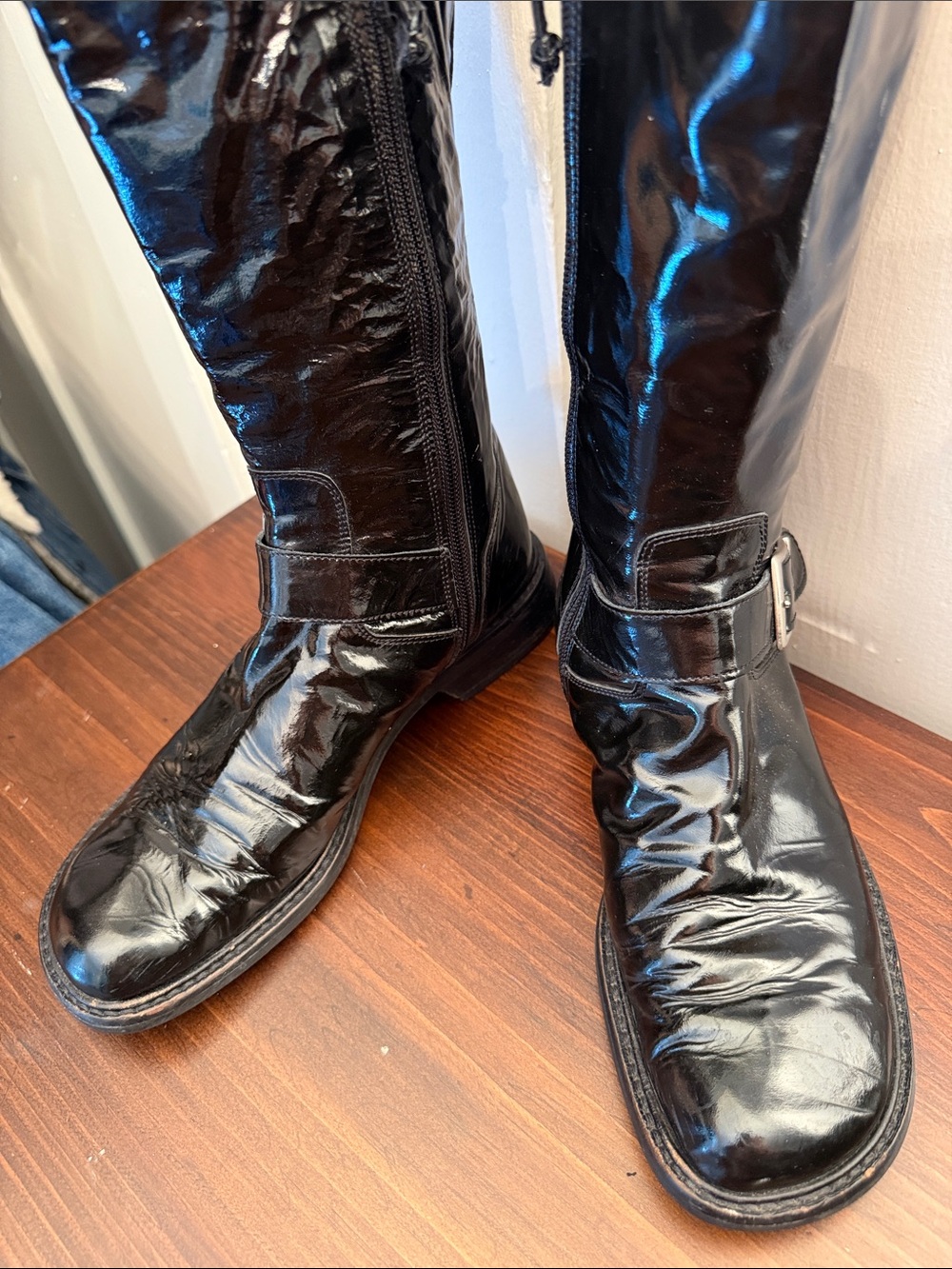 Y2K moto boots Vera Gomma Italy Patent Leather Black 7.5 - Picture 9 of 9